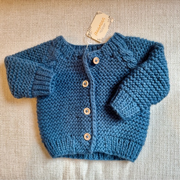 NWT!! Huggalugs Blue/Gray Garter Stitch Cardigan Sweater - Picture 1 of 2